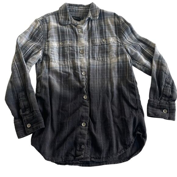 Treasure & Bond Other - Treasure & Bond Blue Plaid Dip Dye Flannel Shirt